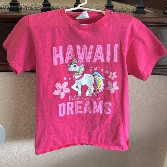 Source Unknown Other - Hawaii Hot Neon Bright Pink Unicorn Hawaiian Tropical Floral Beach Tee Shirt
